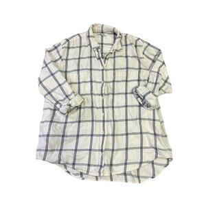 Madewell Window Pane Flannel Button-Up Shirt, Women’s M, White/Navy‎ Pockets